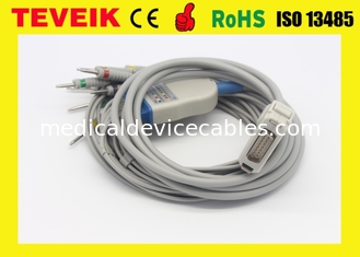 Fukuda Denshi 10 kurşun EKG kablosu, FX-7402, DIN-3.0 IEC 4.7K ohm rezistörlü FX-4010 EKG Kablosu
